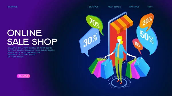 Online winkelen isometrische concept banner — Stockvector