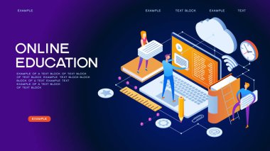 Çevrimiçi Eğitim izometrik konsept pankartı