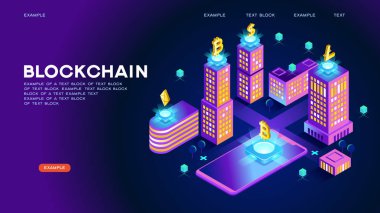 Soyut Blockchain izometrik konsept pankartı