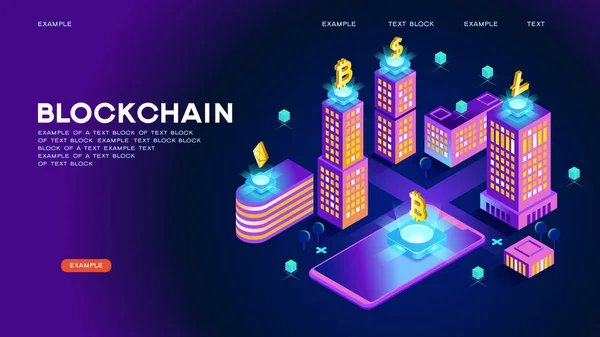 Abstract Blockchain isometric concept banner — Stock Vector