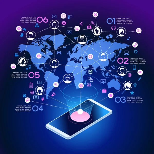 Technologia sieci infografiki z telefonem komórkowym — Wektor stockowy