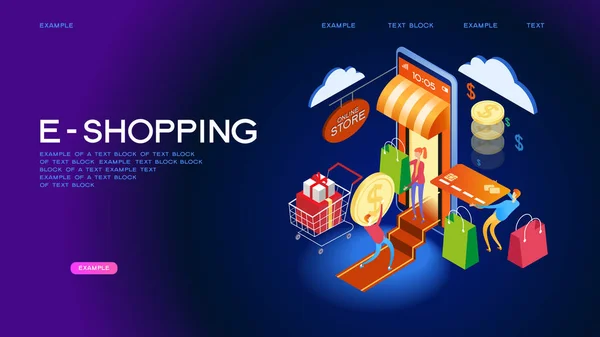 Banner conceito isométrico de compras on-line — Vetor de Stock