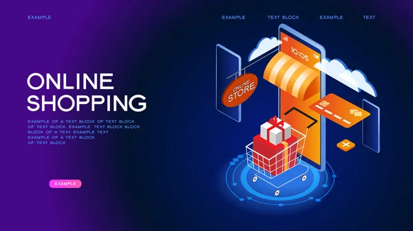 Banner conceito isométrico de compras on-line —  Vetores de Stock