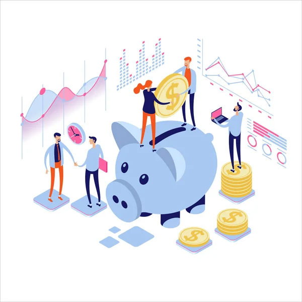 Piggy Bank Pénzbefizetés Megtakarítások Biztonságos Pénz Koncepció Sík Izometrikus Vektor — Stock Vector