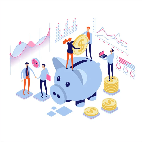 Piggy Bank Money Deposit Savings Safe Money Concept Flat Isometric — Stock Vector