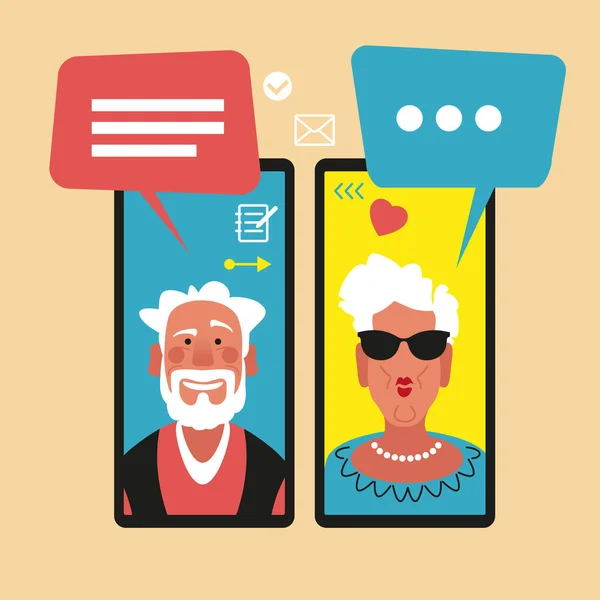 Pasangan Lansia Menikmati Video Chat Orang Tua Dan Wanita Berbicara - Stok Vektor
