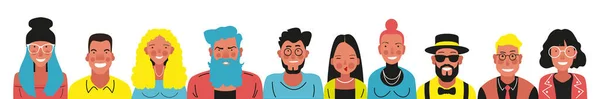 Helder Persoon Portret Avatars Klaar Handgetekende Platte Stijl Illustratie Van — Stockvector