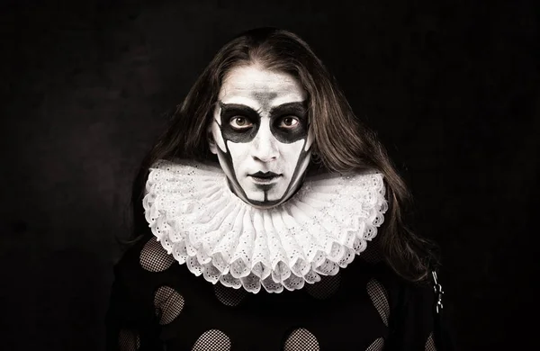 Portret Mężczyzny Ubrania Stylu Goth Ruff Obroża Makijażu Wiosłować — Zdjęcie stockowe