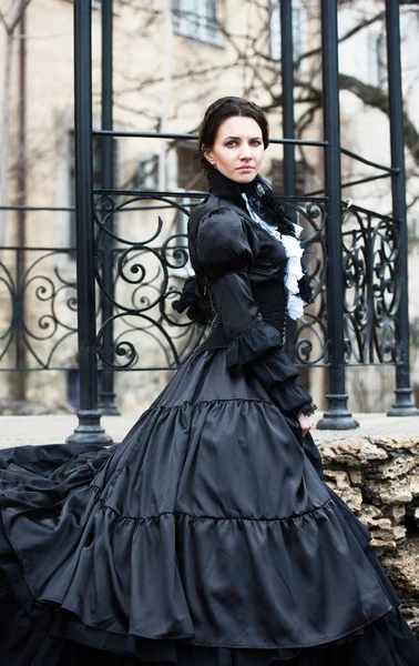 Outdoors Portrait Victorian Lady Black — Stock Photo, Image