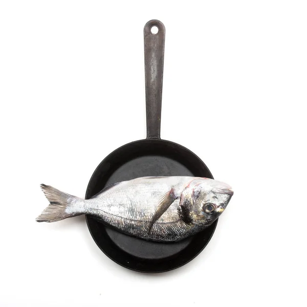 Свіжий рибний дорадо на сковороді . — стокове фото
