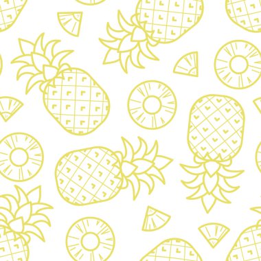 Sarı anahat ananas beyaz arka plan üzerinde rasgele. Yaz sezonu veya vektör çizim meyve için seamless modeli arka plan tasarım.