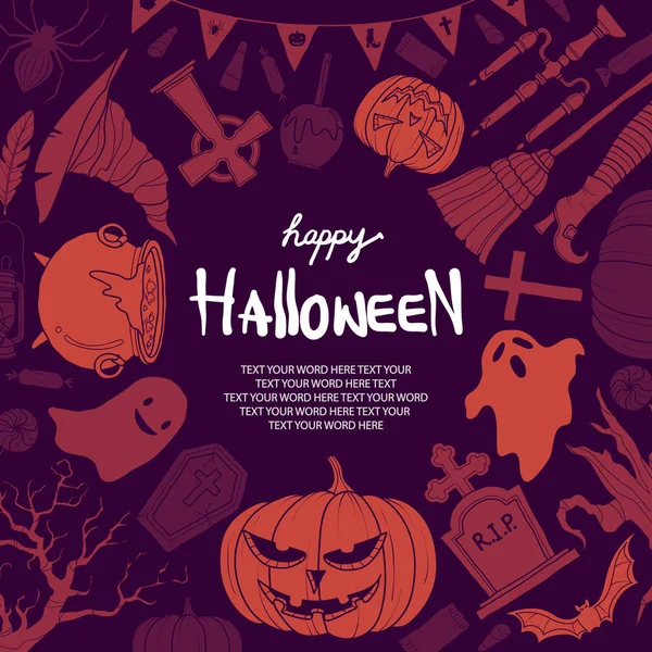 Siluet Halloween in rasgele metin için yer mor zemin üzerine. Cadılar Bayramı etkinliğinde vektör çizim için arka plan veya poster tasarımı.