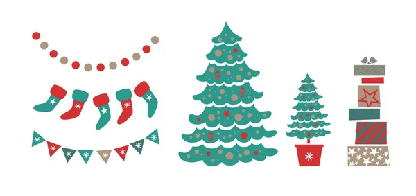 Vánoční sada s vánoční stromky — Stockový vektor