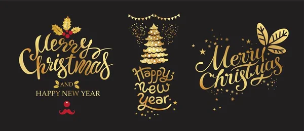 Neşeli Noel ve mutlu yeni yıl altın amblem