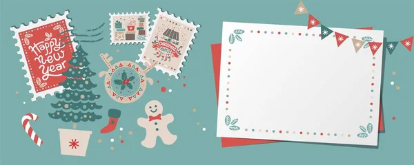 Navidad festiva frontera, marco, tarjeta — Vector de stock