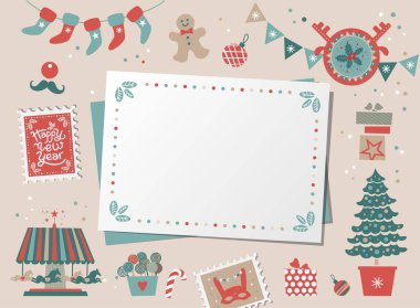 Noel dekoratif kartı, sınır, çerçeve