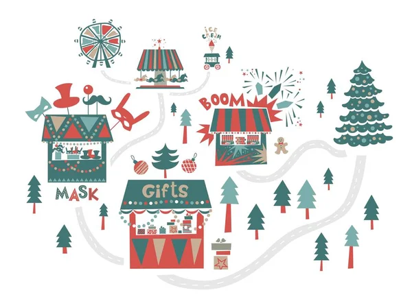 Різдвяний ринок, ярмарок, зимовий фестиваль — стоковий вектор