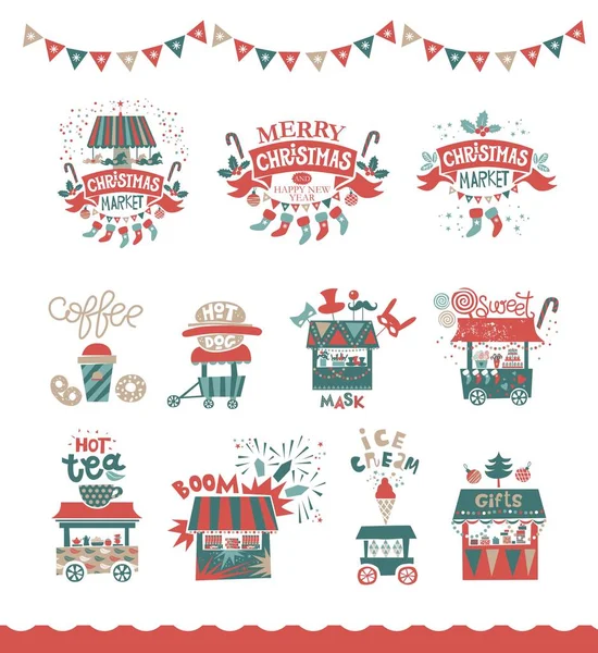 Set de Navidad con emblemas de Navidad, logotipos — Vector de stock