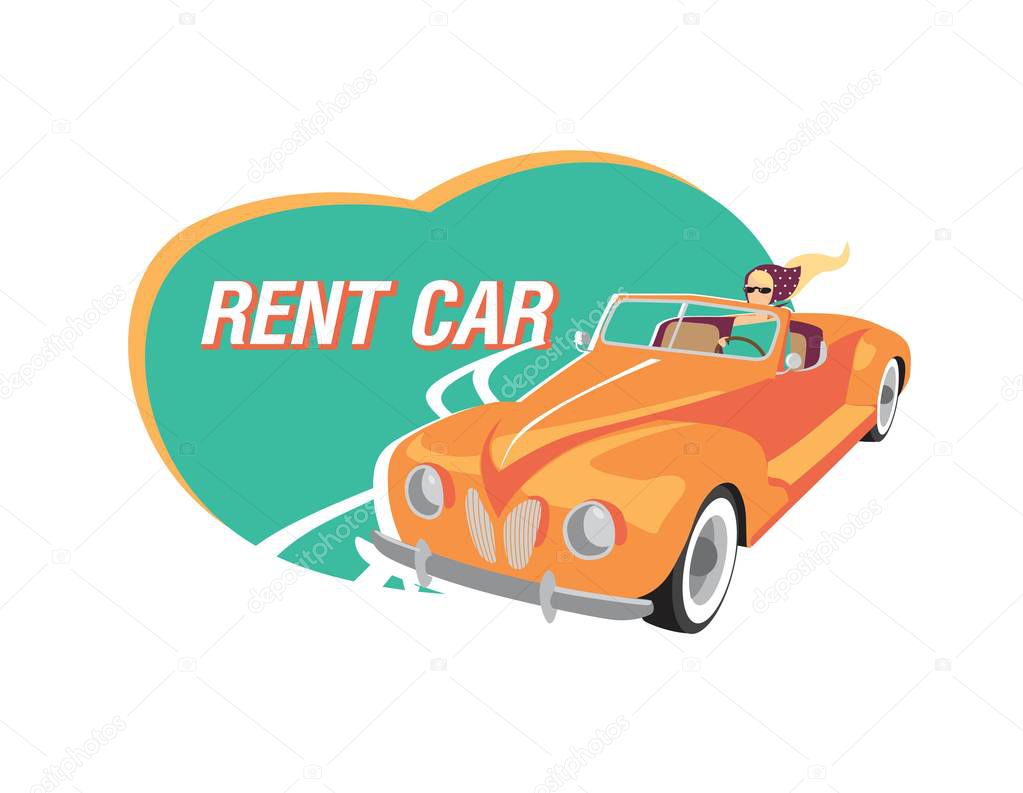 Rent car poster, emblem, sign design