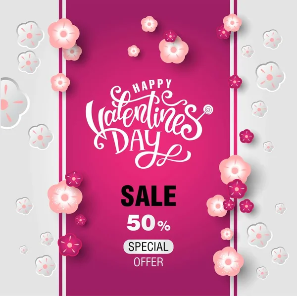 Feliz día de San Valentín Venta de diseño sobre fondo rosa — Vector de stock