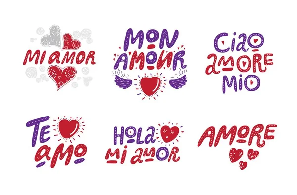 Set de letras dibujadas a mano con citas de motivación de amor — Vector de stock