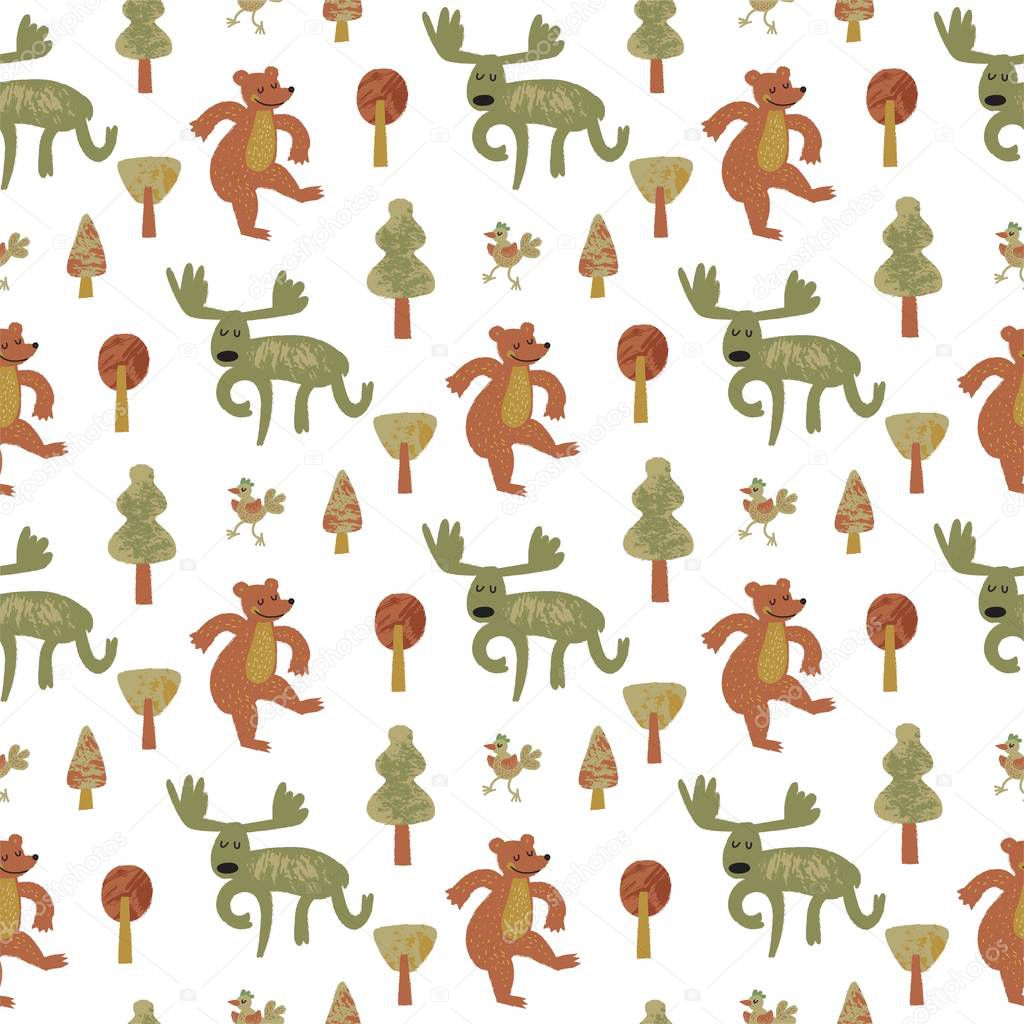 Seamless pattern of people in dinosaur masks on white background in cartoon style