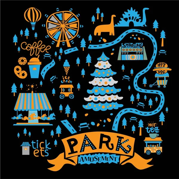 Ilustración de un parque de atracciones navideño — Vector de stock