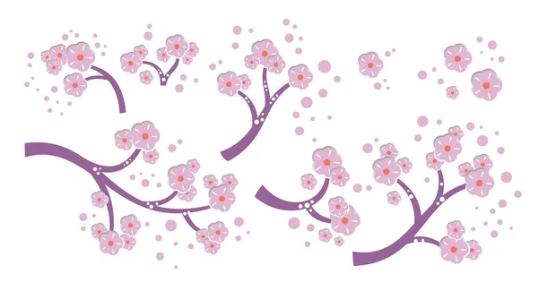 Ilustracja kwiatowy elementy zestawu z wiśniowy kwiat, Wiśniowe kwiaty kwitnąć — Wektor stockowy