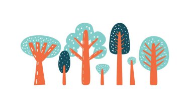 Sevimli çizgi film tarzı ağaçlarda