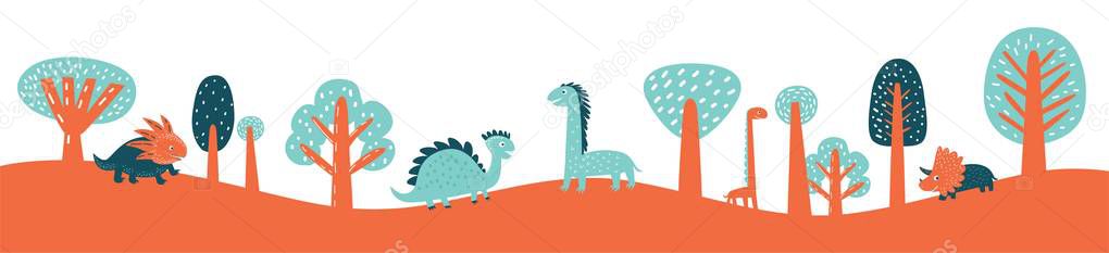 Cute vector dinosaurs set in cartoon style isolated on white background