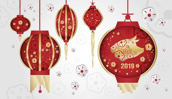 Feliz Ano Novo Chinês 2019 ano do porco amarelo. Símbolo do zodíaco 2019 — Vetor de Stock