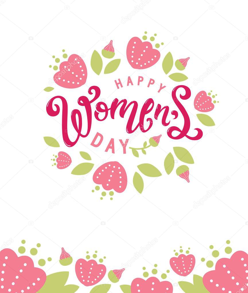 International Women's Day sign, emblem, logo on flowers background