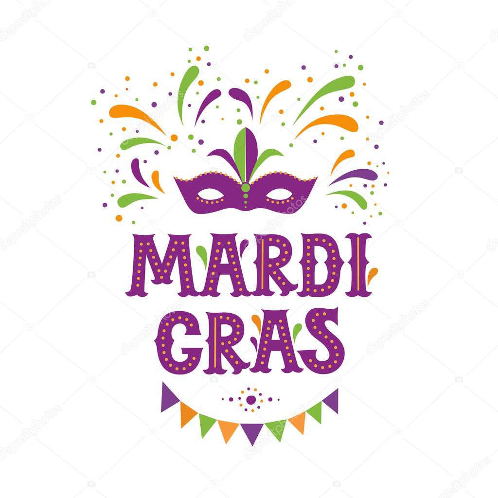 Mardi gras carnival party design. Fat tuesday, carnival, festival. Vector illustration. For greeting card, banner, gift packaging, poster
