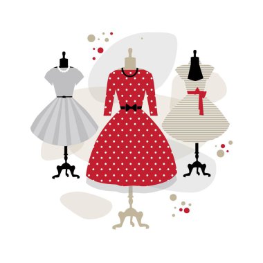 Bayan vintage aksesuar, kadın vintage elbiseler, retro tarzı, 50 's ve 60 's ayarla