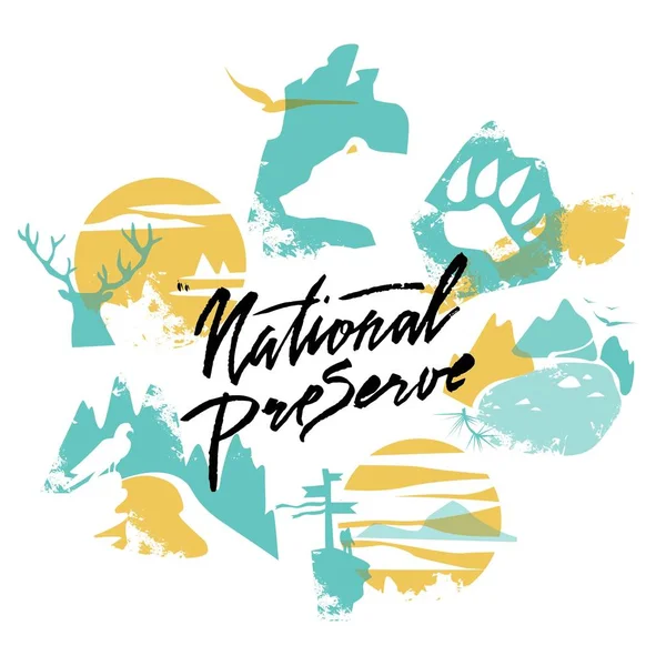 National Preserve Forest Park Etiquetas definidas em ilustrações vetoriais — Vetor de Stock