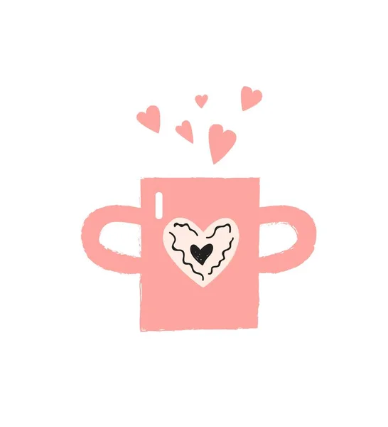Mug with heart and two handles cute vector illustration in cartoon style — Stock Vector