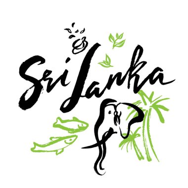 Kaligrafi tarzı Sri Lanka'nın ikonik sembolleri ile ayarlayın. Hat Sri Lanka, vektör