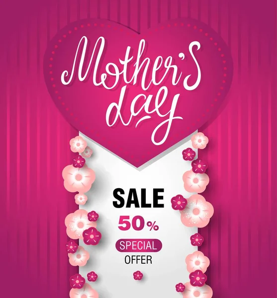 Banner de venta de día de las madres con decoración floral — Vector de stock