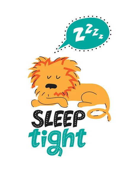 Ilustración de un león dormido en estilo de dibujos animados — Vector de stock