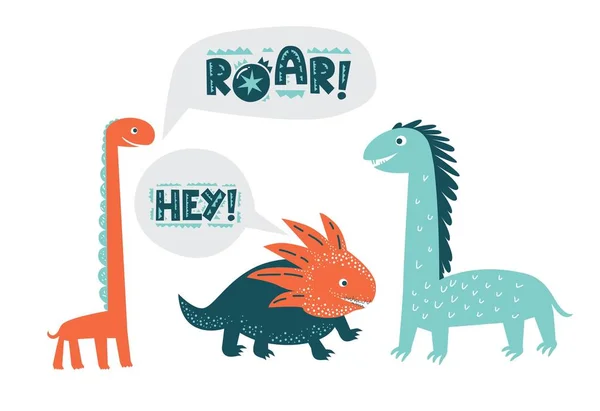 Illustration vectorielle mignonne dinosaures dans le style de dessin animé plat Illustration De Stock
