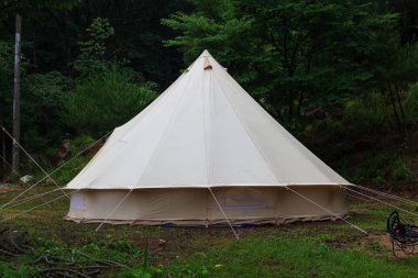 Yağmurlu gün ormanın çadırda