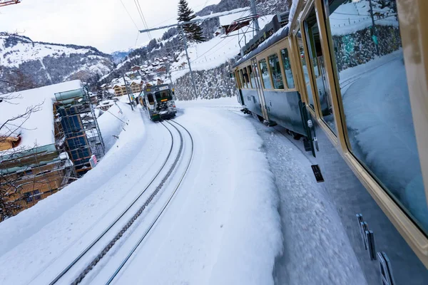 Szwajcarii Snowy Dworzec Zimno — Zdjęcie stockowe
