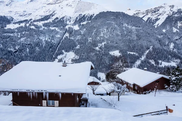 Egy Hideg Havas Falu Svájc — Stock Fotó