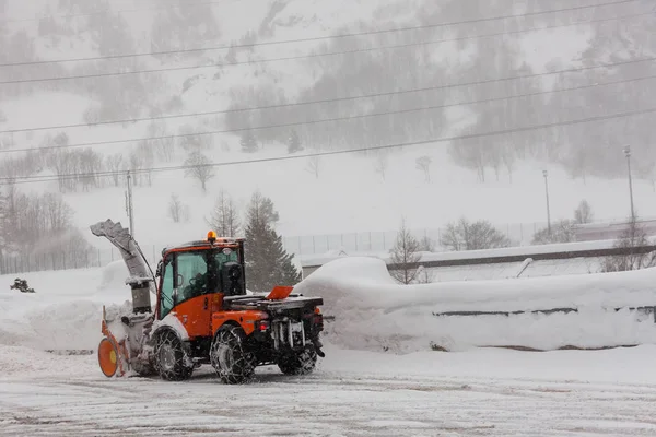 Swiss Snow Removal Work Cold Winter Stock Photo