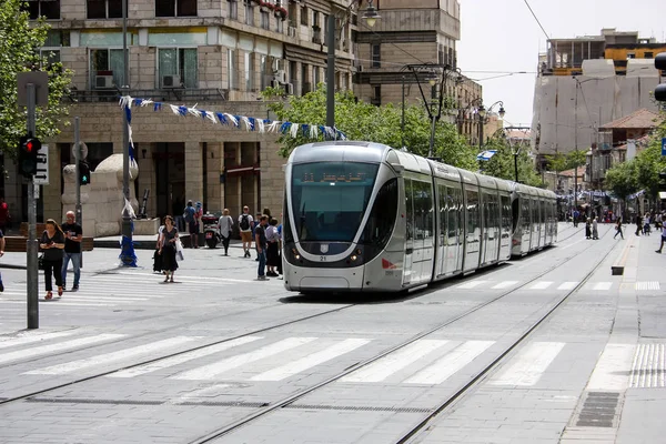 Jerusalén Israel Mayo 2018 Vista Del Tranvía Jerusalén Calle Jaffa — Foto de Stock