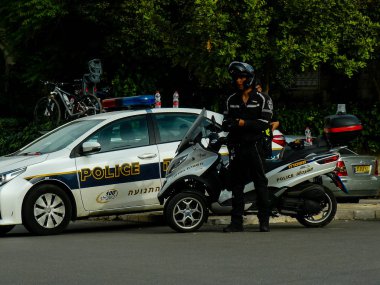 Kudüs İsrail 04 Mayıs 2018 sabah Kudüs'ün sokaklarda polis teşkilatında görünümünü
