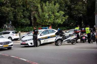 Kudüs İsrail 04 Mayıs 2018 sabah Kudüs'ün sokaklarda polis teşkilatında görünümünü