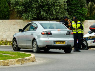 Kudüs İsrail 04 Mayıs 2018 sabah Kudüs'ün sokaklarda polis teşkilatında görünümünü