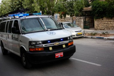 Kudüs İsrail 04 Mayıs 2018 sabah Kudüs'ün sokaklarda polis teşkilatında görünümünü