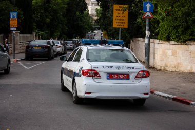 Kudüs İsrail 04 Mayıs 2018 sabah Kudüs'ün sokaklarda polis teşkilatında görünümünü